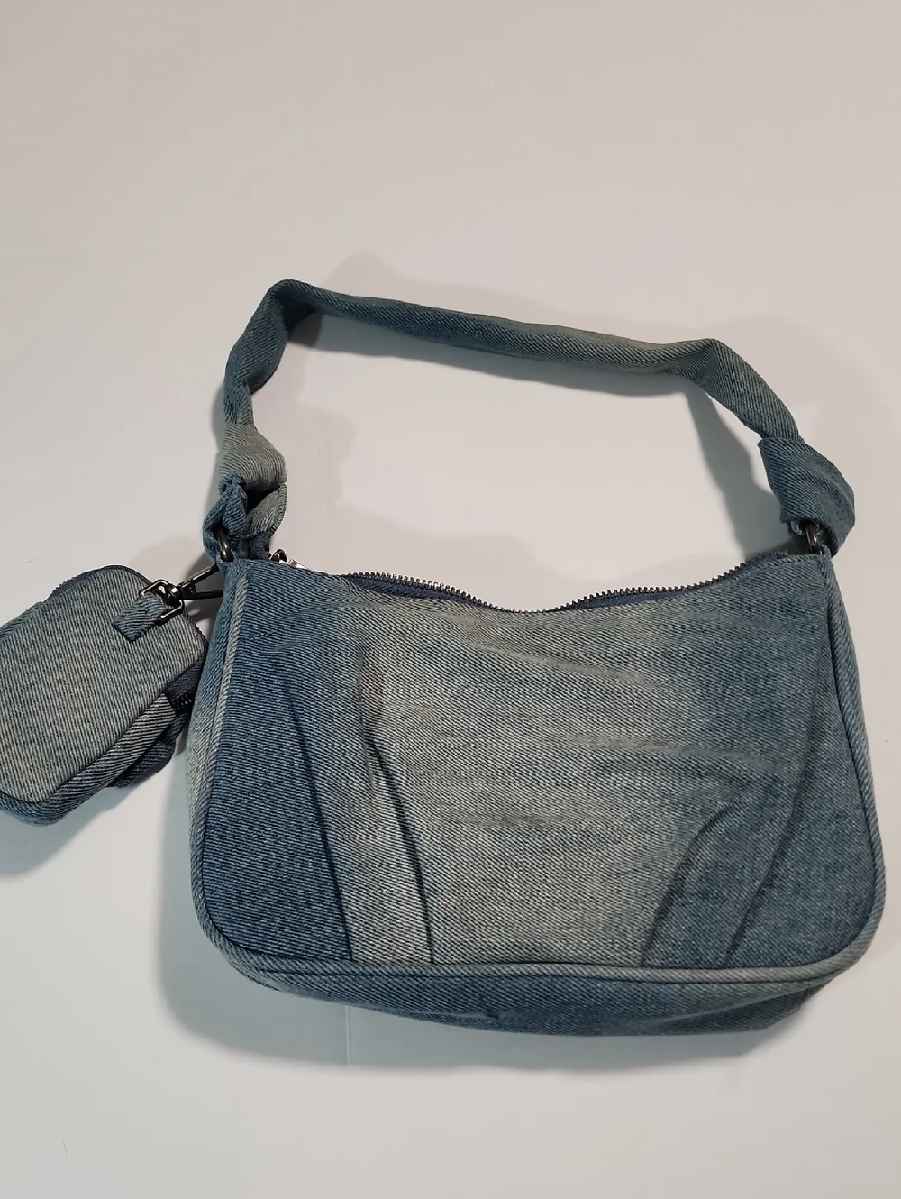 Steve Madden Denim Blue Shoulder Bag with Floral Coin Pouch